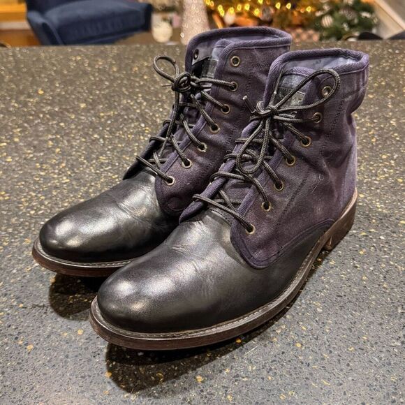 Ted Baker Murrt Black Leather/Blue Denim Ankle Boots. Size 10.